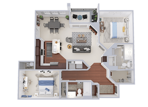 Floor plan for 2 beds, 2 baths, 1209 sqft